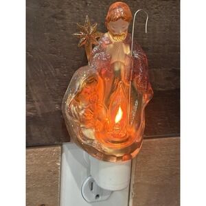 Vintage Nativity Night Light Flickering Fire Bulb Mary Joseph Jesus Midwest